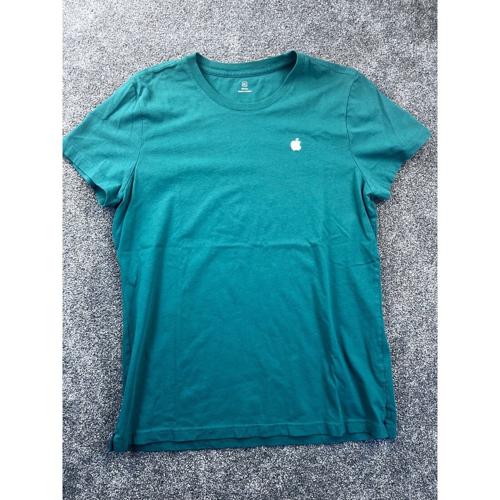 Apple Logo T-Shirt Womens XL Short Sleeve Crew‎ Neck Employee Graphic Tee Green